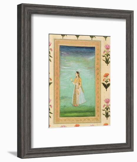 Lady Holding a Flower, from the Small Clive Album (Opaque W/C on Paper)-Mughal-Framed Premium Giclee Print