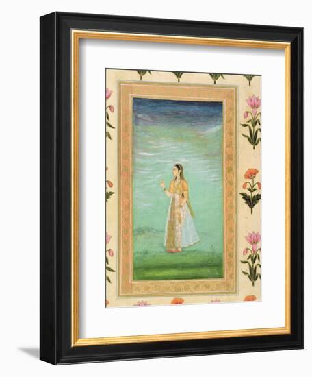 Lady Holding a Flower, from the Small Clive Album (Opaque W/C on Paper)-Mughal-Framed Premium Giclee Print