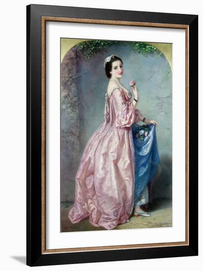 Lady Holding Flowers in Her Petticoat-Augustus Jules Bouvier-Framed Giclee Print