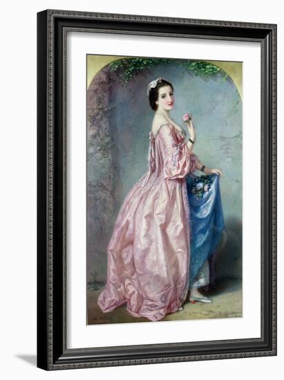 Lady Holding Flowers in Her Petticoat-Augustus Jules Bouvier-Framed Giclee Print