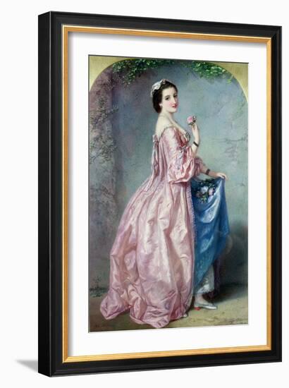 Lady Holding Flowers in Her Petticoat-Augustus Jules Bouvier-Framed Giclee Print