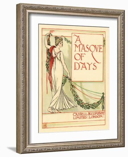 Lady In A Classical Robe Lifts A Festoon-Walter Crane-Framed Art Print