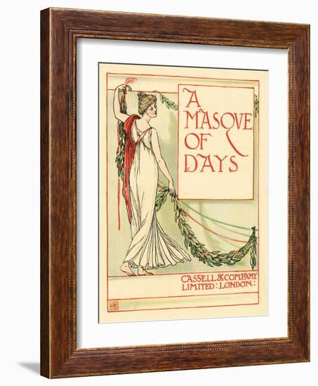 Lady In A Classical Robe Lifts A Festoon-Walter Crane-Framed Art Print