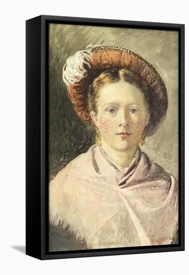 Lady in a Feathered Hat-William Henry Hunt-Framed Premier Image Canvas