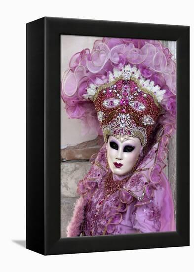 Lady in a Pink Dress and Bejewelled Hat, Venice Carnival, Venice, Veneto, Italy, Europe-James Emmerson-Framed Premier Image Canvas