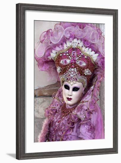 Lady in a Pink Dress and Bejewelled Hat, Venice Carnival, Venice, Veneto, Italy, Europe-James Emmerson-Framed Photographic Print