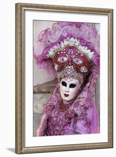 Lady in a Pink Dress and Bejewelled Hat, Venice Carnival, Venice, Veneto, Italy, Europe-James Emmerson-Framed Photographic Print