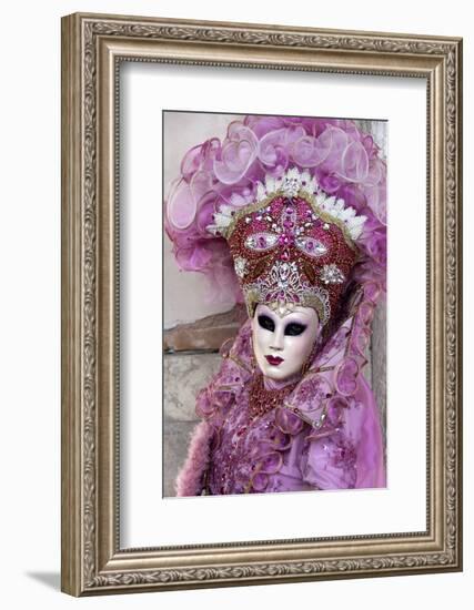 Lady in a Pink Dress and Bejewelled Hat, Venice Carnival, Venice, Veneto, Italy, Europe-James Emmerson-Framed Photographic Print