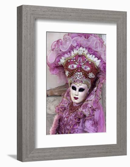 Lady in a Pink Dress and Bejewelled Hat, Venice Carnival, Venice, Veneto, Italy, Europe-James Emmerson-Framed Photographic Print