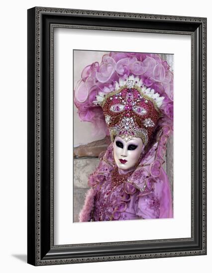 Lady in a Pink Dress and Bejewelled Hat, Venice Carnival, Venice, Veneto, Italy, Europe-James Emmerson-Framed Photographic Print