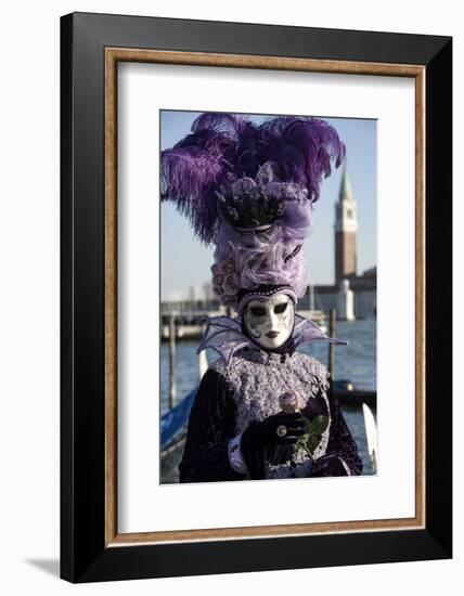 Lady in Black and Purple Mask and Feathered Hat, Venice Carnival, Venice, Veneto, Italy-James Emmerson-Framed Photographic Print