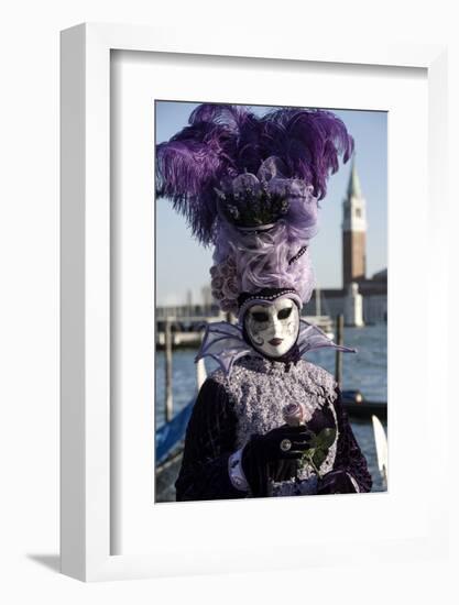 Lady in Black and Purple Mask and Feathered Hat, Venice Carnival, Venice, Veneto, Italy-James Emmerson-Framed Photographic Print