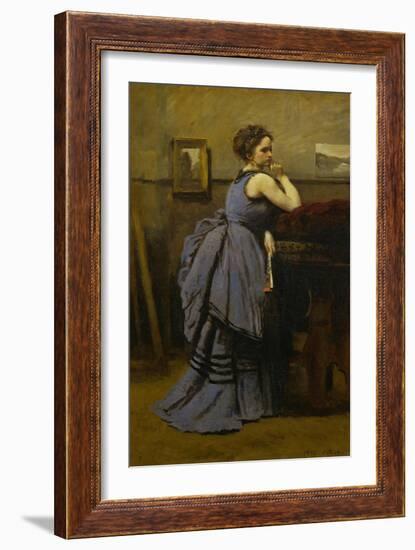 Lady in Blue, 1874-Jean-Baptiste-Camille Corot-Framed Giclee Print
