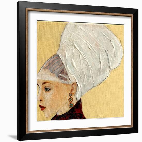 Lady in Dark Red with Flemish Headdress, 2016 (Detail)-Susan Adams-Framed Giclee Print