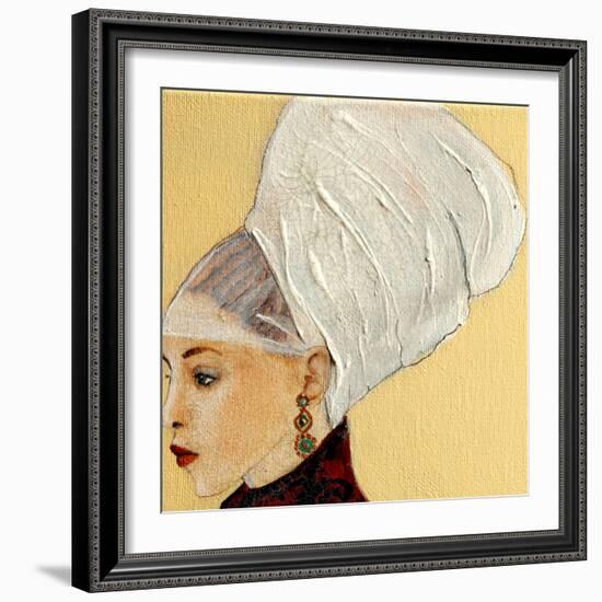 Lady in Dark Red with Flemish Headdress, 2016 (Detail)-Susan Adams-Framed Giclee Print