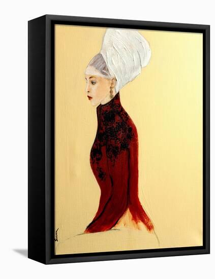 Lady in Dark Red with Flemish Headdress, 2016-Susan Adams-Framed Premier Image Canvas