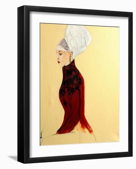 Lady in Dark Red with Flemish Headdress, 2016-Susan Adams-Framed Giclee Print