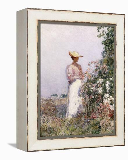 Lady in Flower Garden-Childe Hassam-Framed Premier Image Canvas