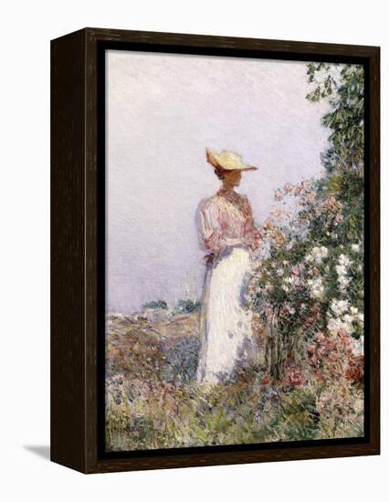 Lady in Flower Garden-Childe Hassam-Framed Premier Image Canvas