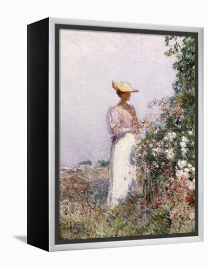 Lady in Flower Garden-Childe Hassam-Framed Premier Image Canvas