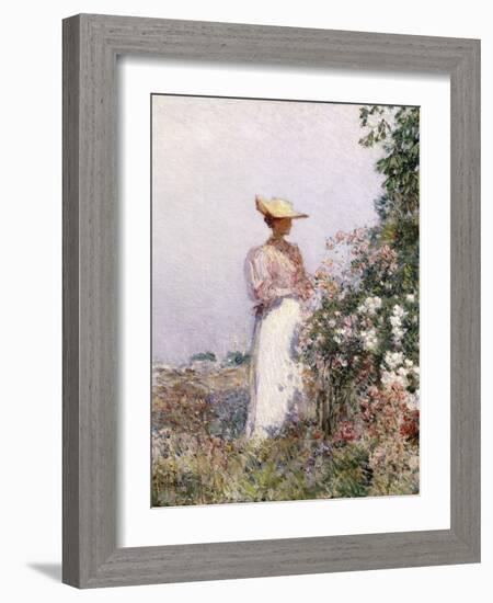 Lady in Flower Garden-Childe Hassam-Framed Giclee Print