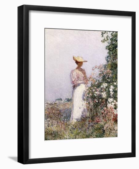 Lady in Flower Garden-Childe Hassam-Framed Giclee Print