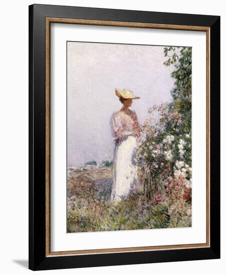 Lady in Flower Garden-Childe Hassam-Framed Giclee Print