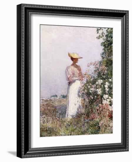 Lady in Flower Garden-Childe Hassam-Framed Giclee Print