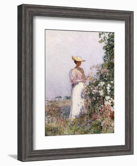 Lady in Flower Garden-Childe Hassam-Framed Giclee Print