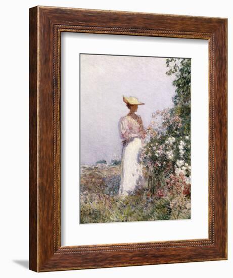 Lady in Flower Garden-Childe Hassam-Framed Giclee Print