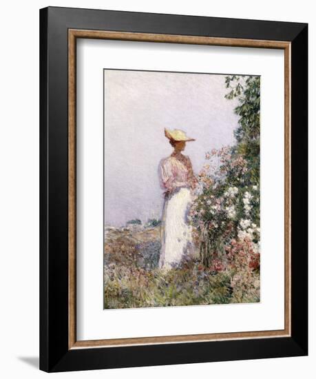 Lady in Flower Garden-Childe Hassam-Framed Giclee Print