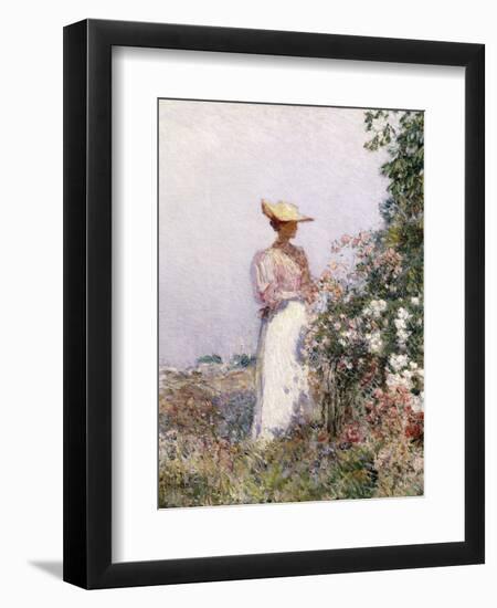 Lady in Flower Garden-Childe Hassam-Framed Giclee Print