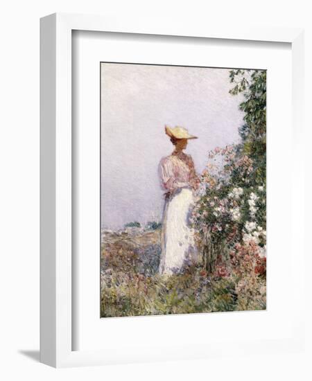 Lady in Flower Garden-Childe Hassam-Framed Giclee Print