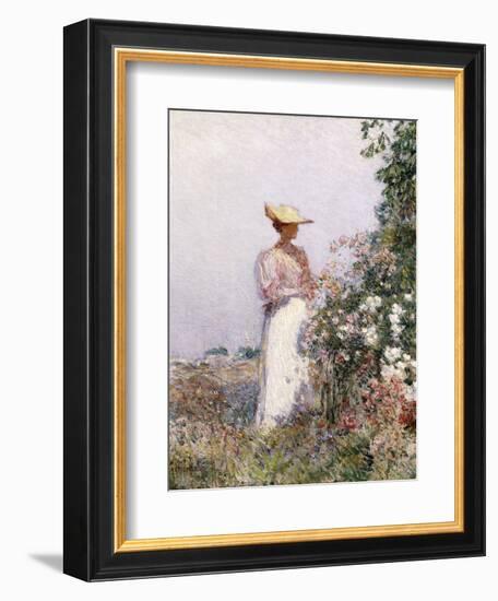 Lady in Flower Garden-Childe Hassam-Framed Giclee Print