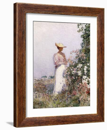 Lady in Flower Garden-Frederick Childe Hassam-Framed Giclee Print