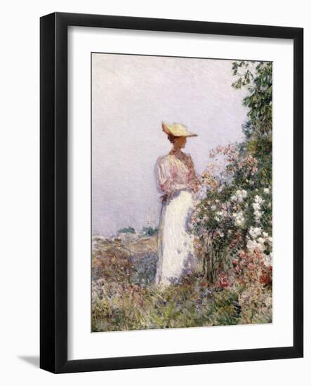 Lady in Flower Garden-Frederick Childe Hassam-Framed Giclee Print