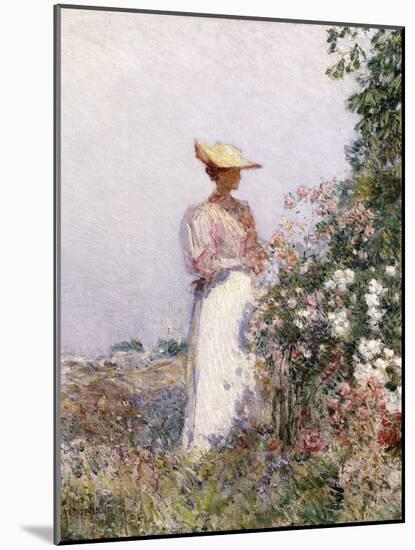 Lady in Flower Garden-Frederick Childe Hassam-Mounted Giclee Print