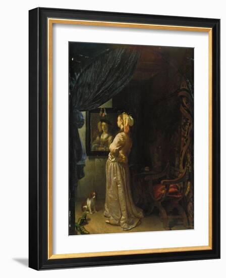 Lady in Front of Mirror-Frans Van Mieris-Framed Giclee Print