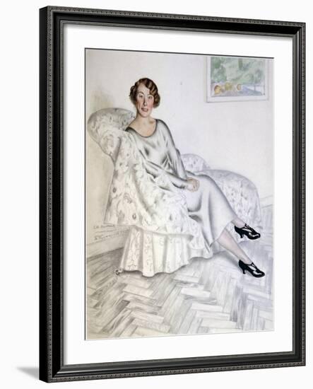 Lady in Interior, 1925-Boris Michaylovich Kustodiev-Framed Giclee Print