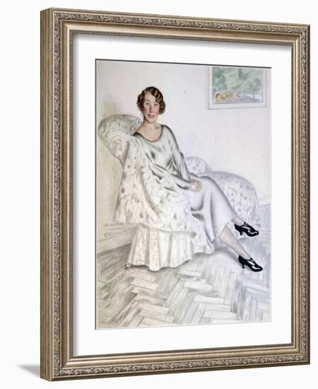 Lady in Interior, 1925-Boris Michaylovich Kustodiev-Framed Giclee Print