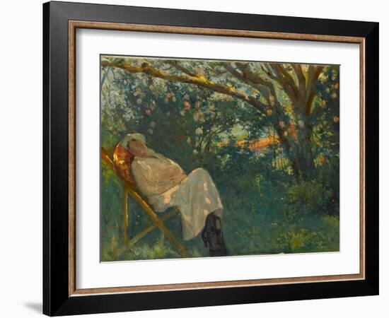 Lady in Pink on a Chaise Longue, 1904 (Oil on Canvas)-Nazmi Ziya Gueran-Framed Giclee Print