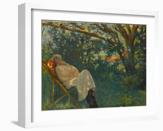 Lady in Pink on a Chaise Longue, 1904 (Oil on Canvas)-Nazmi Ziya Gueran-Framed Giclee Print