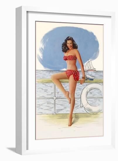 Lady in Polka-Dot Two-Piece-null-Framed Art Print