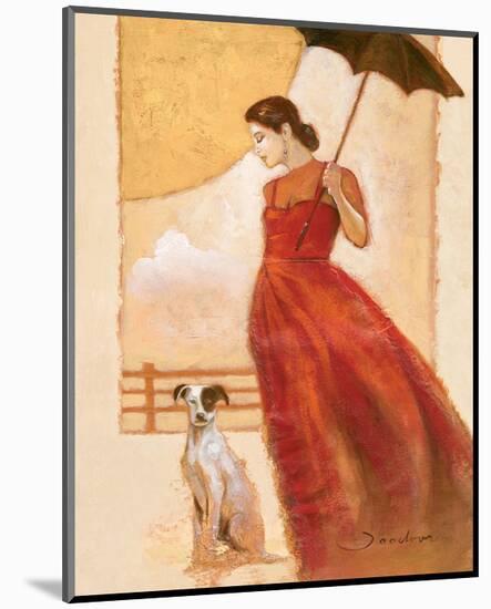 Lady in Red with Dog-Joadoor-Mounted Art Print