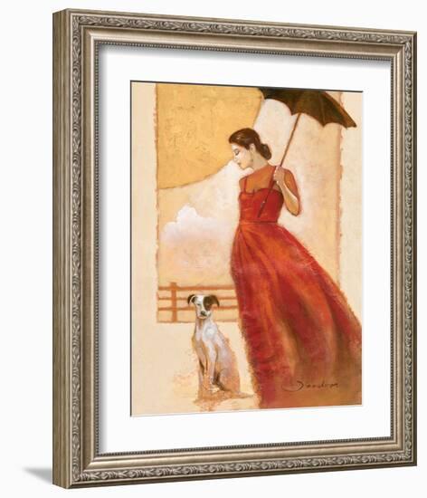 Lady in Red with Dog-Joadoor-Framed Art Print