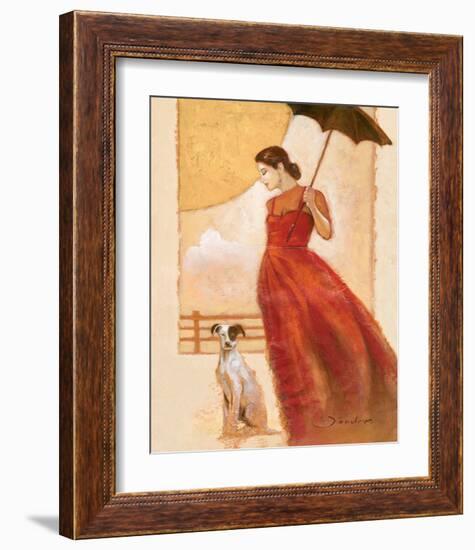 Lady in Red with Dog-Joadoor-Framed Art Print