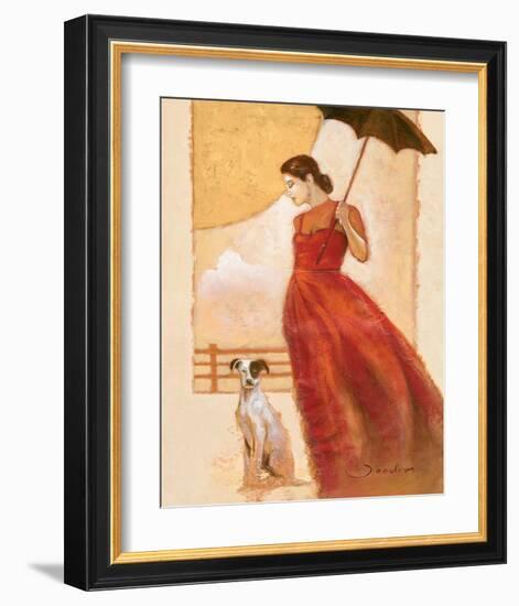 Lady in Red with Dog-Joadoor-Framed Art Print