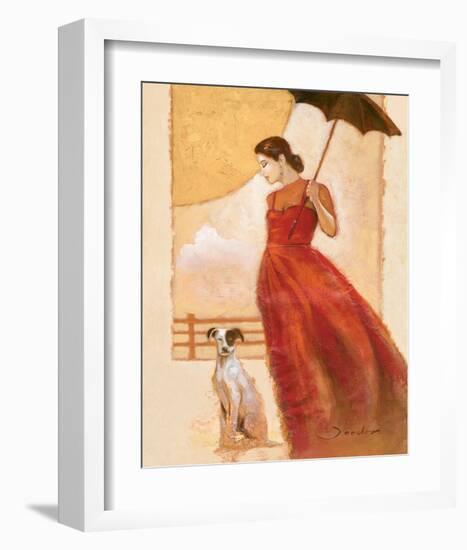 Lady in Red with Dog-Joadoor-Framed Art Print