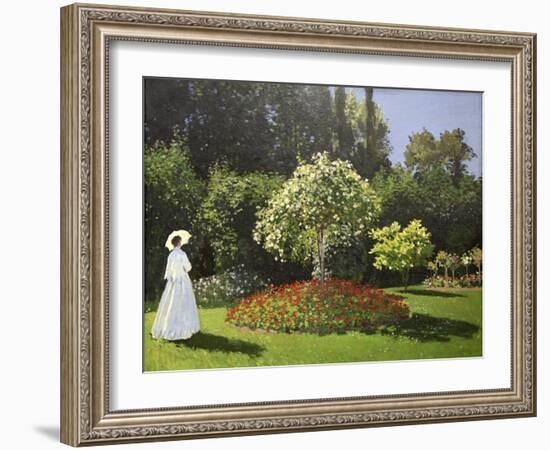 Lady in the Garden, 1867-Claude Monet-Framed Premium Giclee Print