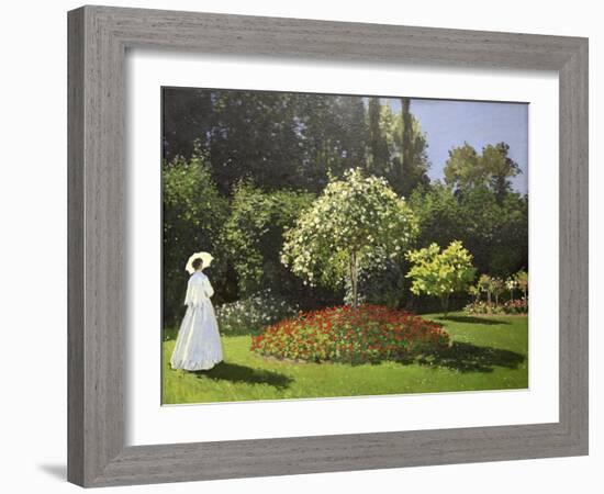 Lady in the Garden, 1867-Claude Monet-Framed Premium Giclee Print